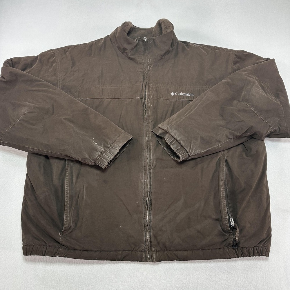 Columbia Jacket Mens XL Brown Fleece Lined Full Zip Outdoor Casual Windbreaker